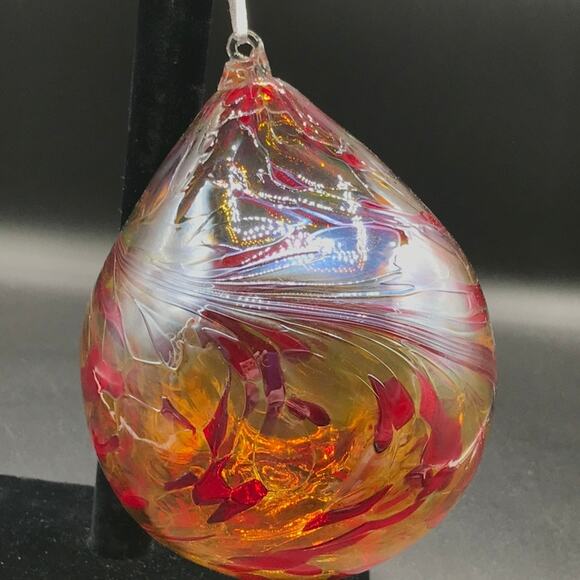 Hand Blown Glass Tear Drop Large Christmas Ornament Outdoor Orb 5" Diameter - Picture 3 of 7